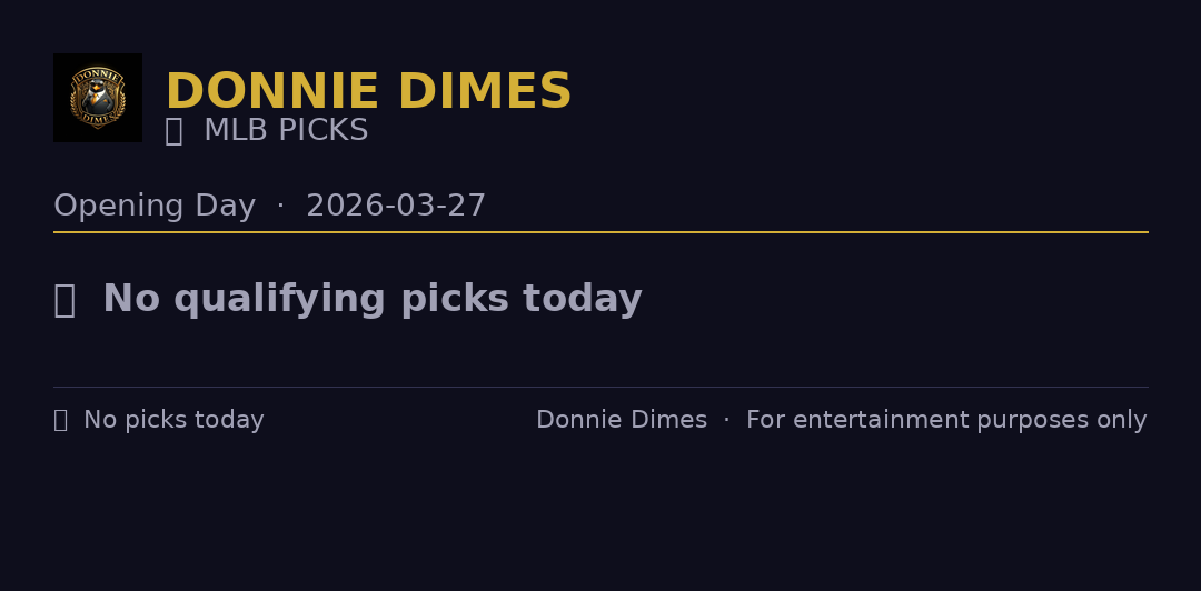 Donnie Dimes MLB Opening Day 2026 picks card